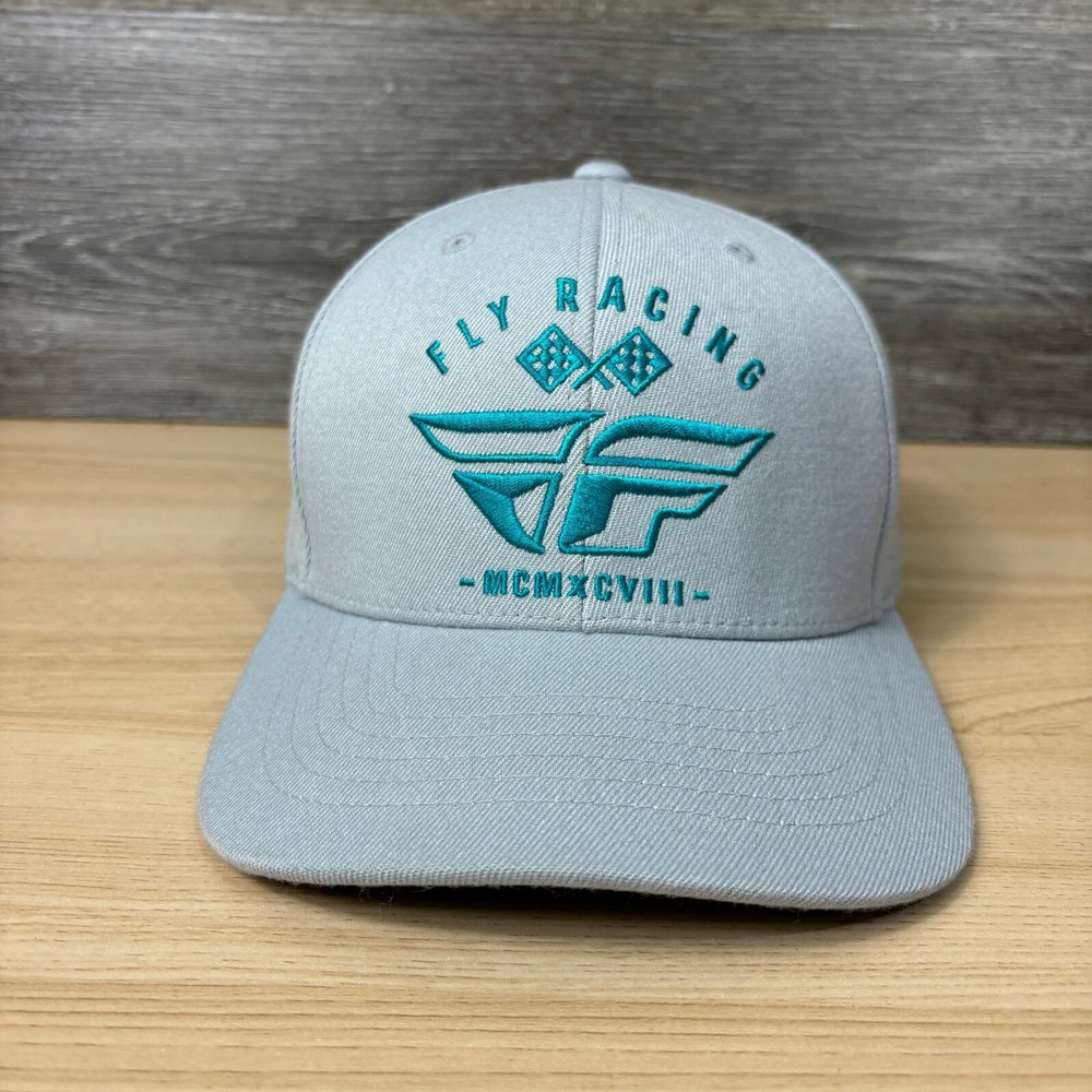 Fly Racing Hat Cap Size S/M Gray Blue Dirt Biking Biker Racing Flexfit Mens
